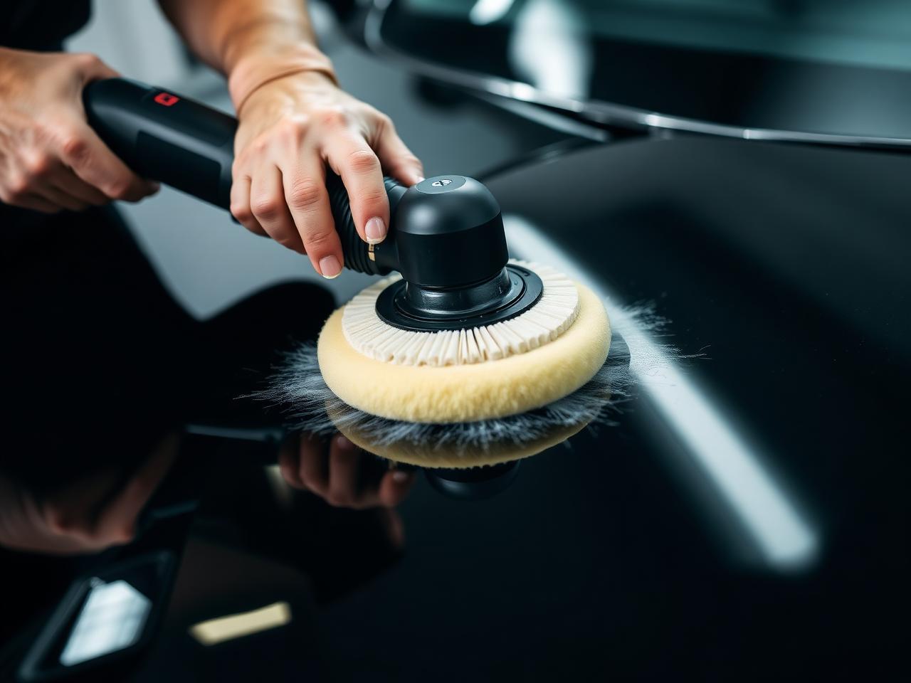 Owner Terry Drummond polishing a glossy black hood